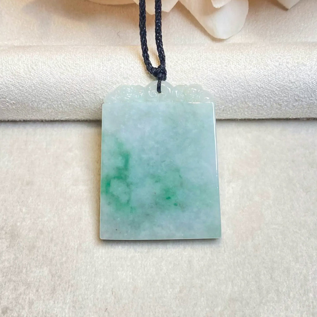Gransky Handmade Smooth Green Carved Jade Block Pendant