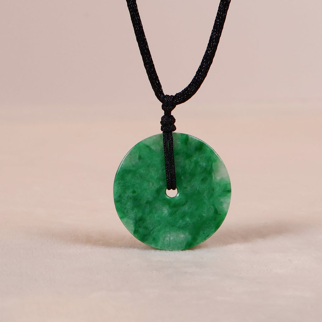Men's Green Jade Pendant, Peace Jade Disc Pendant