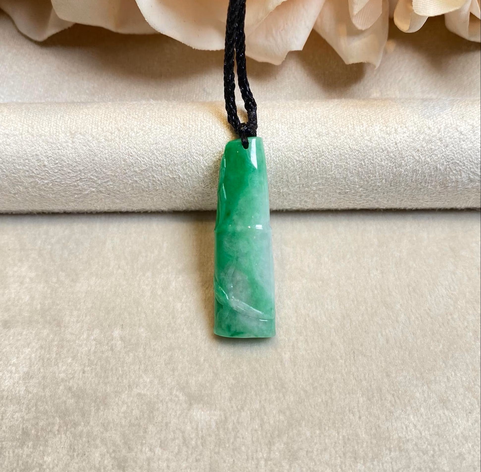 Natural Green Burmese Jadeite Bamboo Pendant