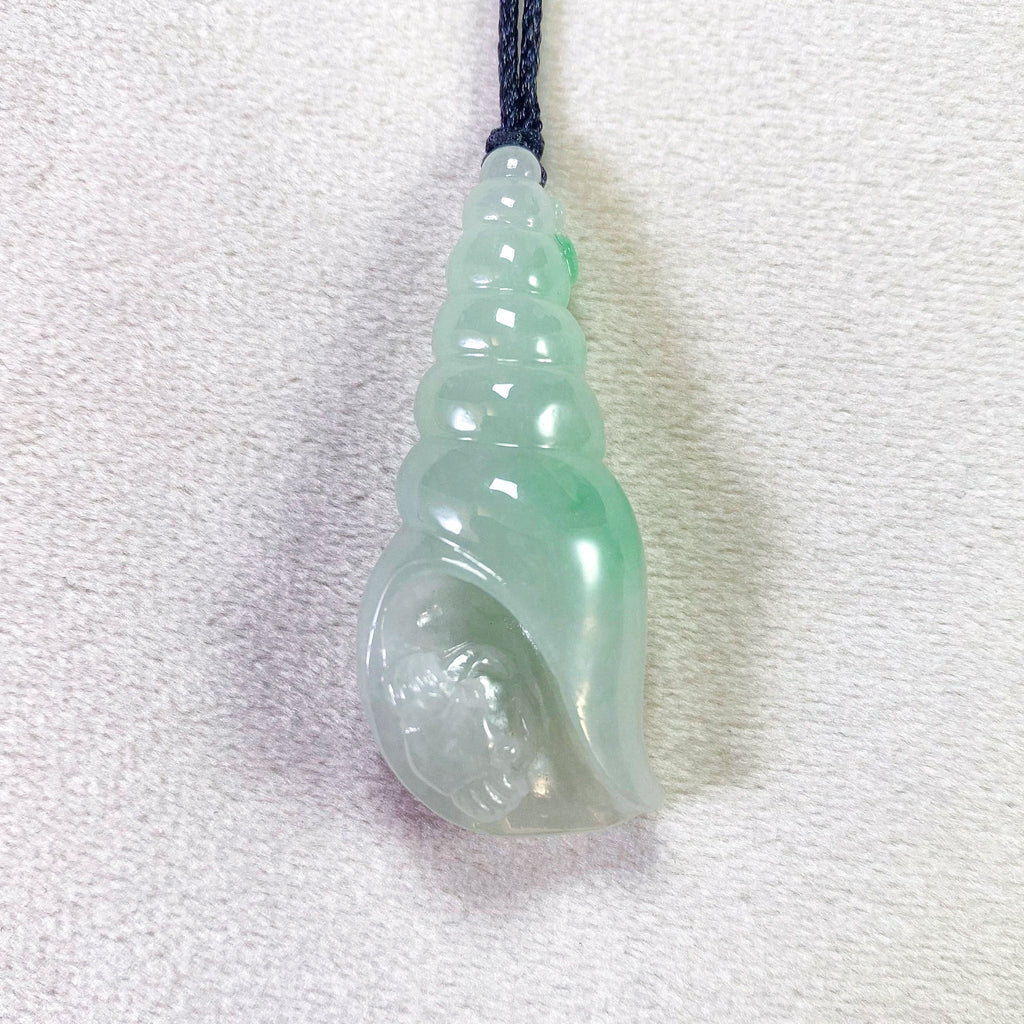 Handcrafted Lime Green Jade Seashell Pendant – Adjustable Black Cord, Harmony & Tranquility