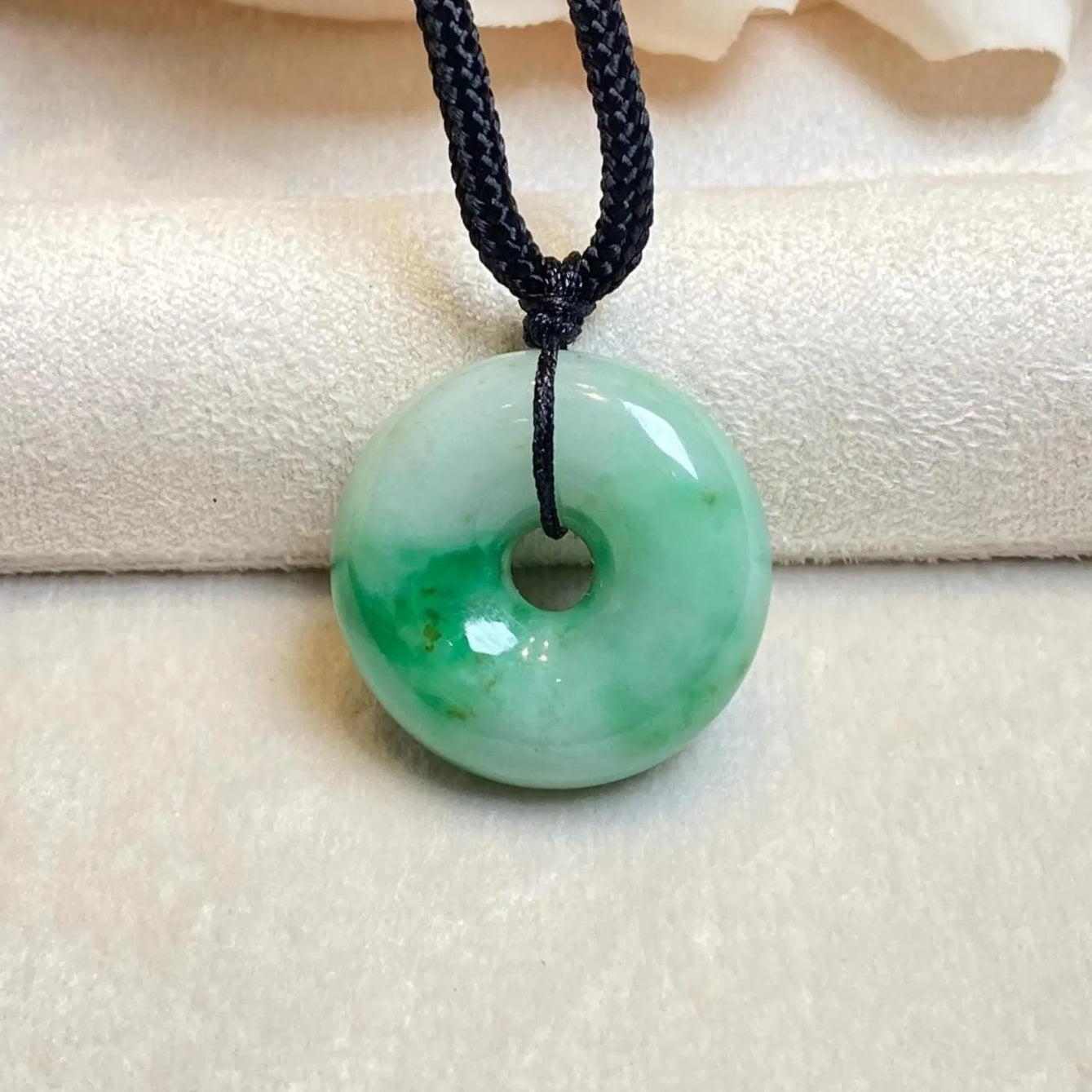 Bright Green Burmese Jade Donut Disc Pendant