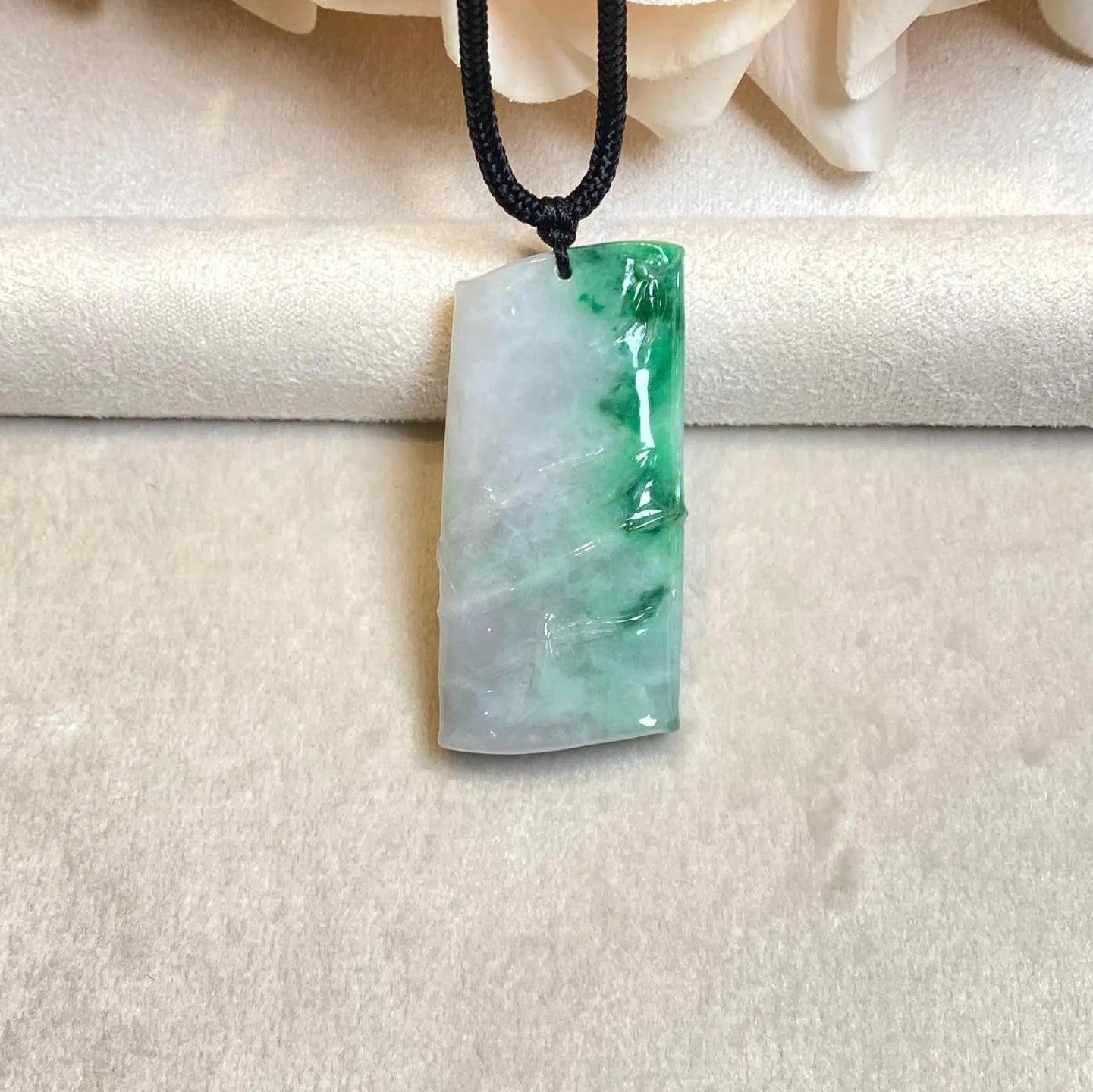 Natural Green Burmese Jadeite Bamboo Pendant