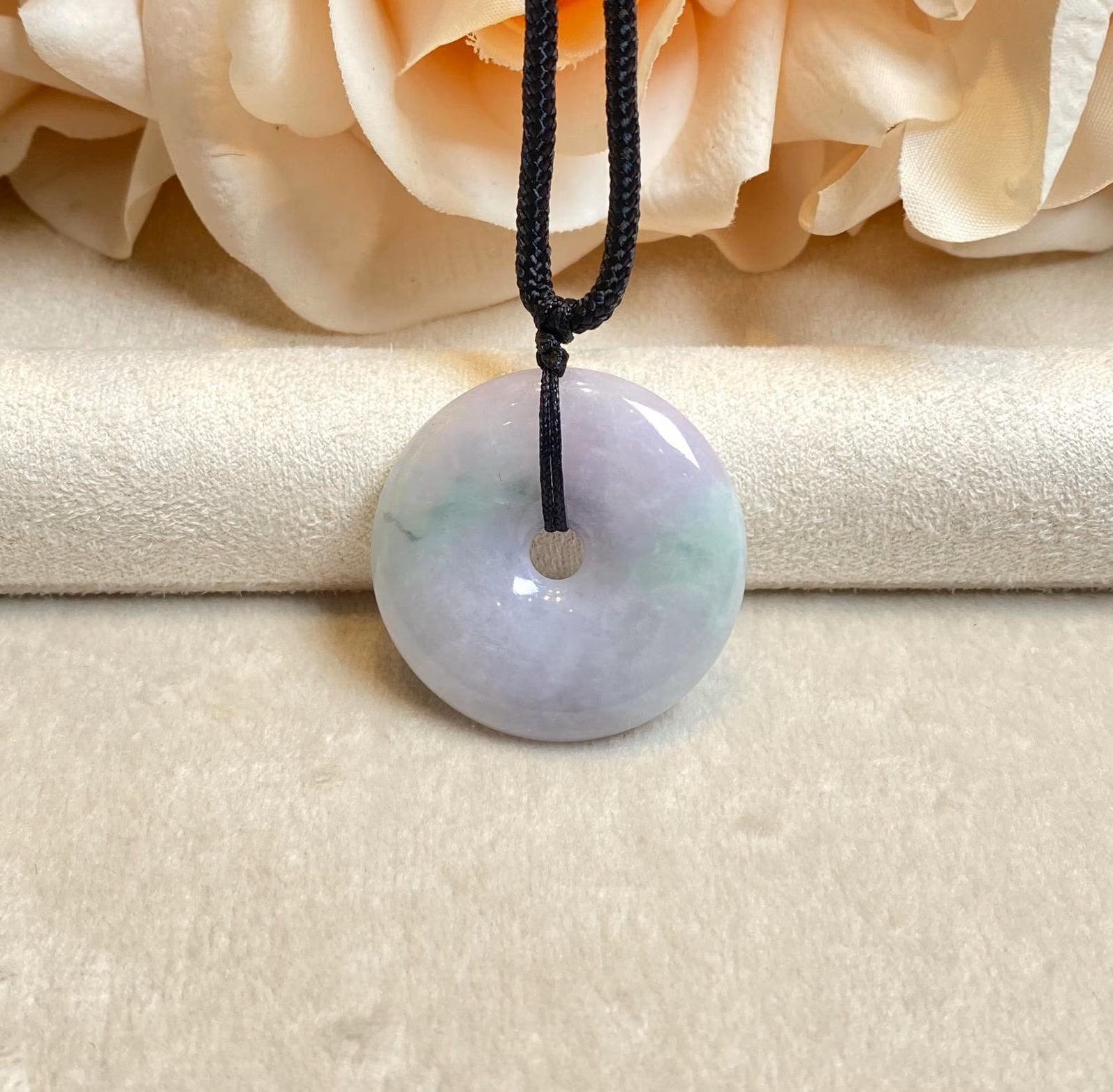 Exquisite Purple & Green Round Jade Disc Pendant – Natural Burmese Jadeite