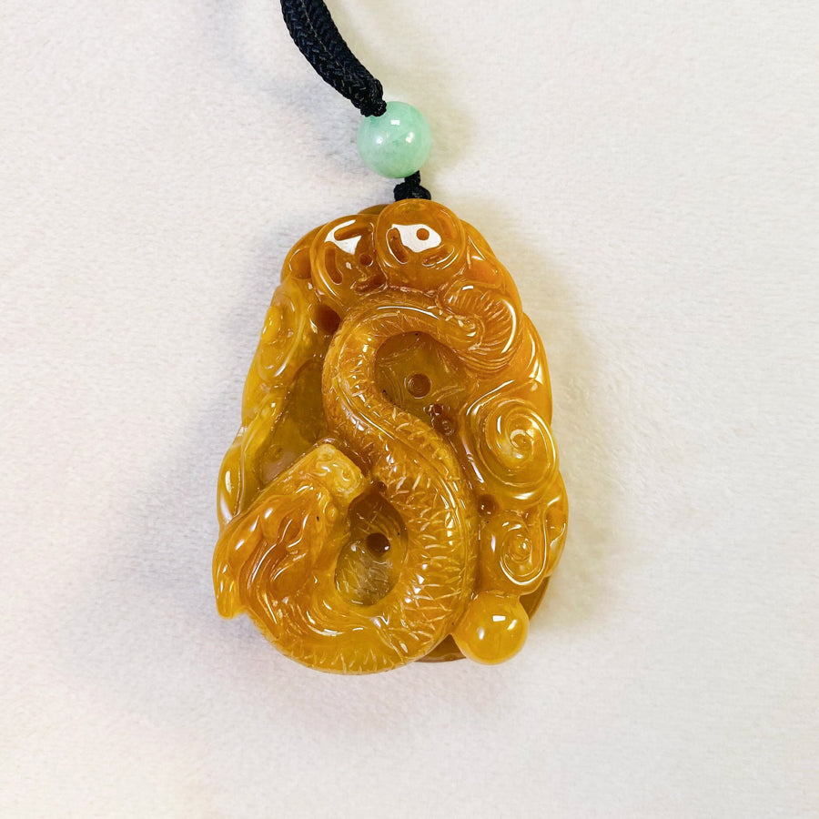Carved Dragon Jade Pendant Natural Untreated Burmese Jade