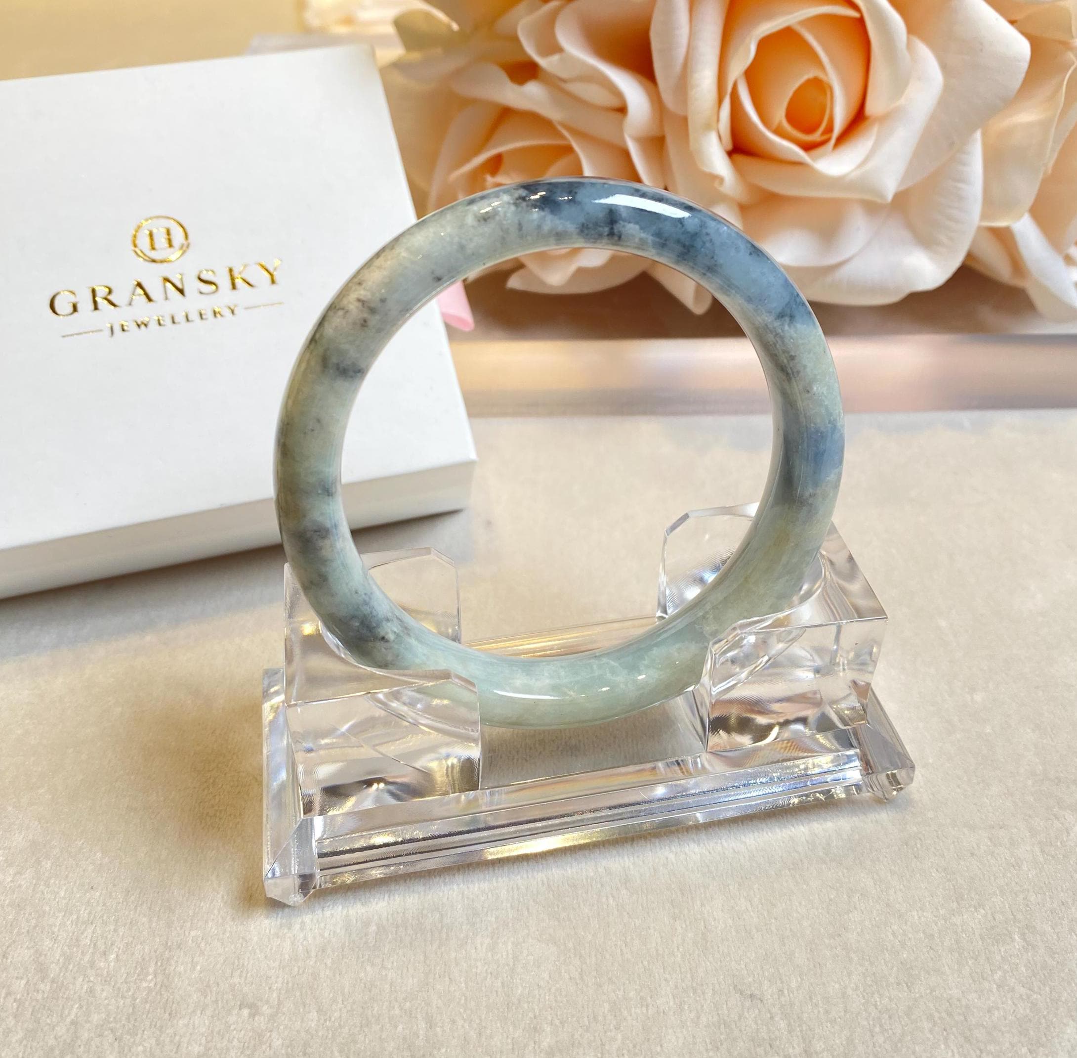 60mm Natural Brown Black Jade Bangle Bracelet - Type-A Burmese Jadeite