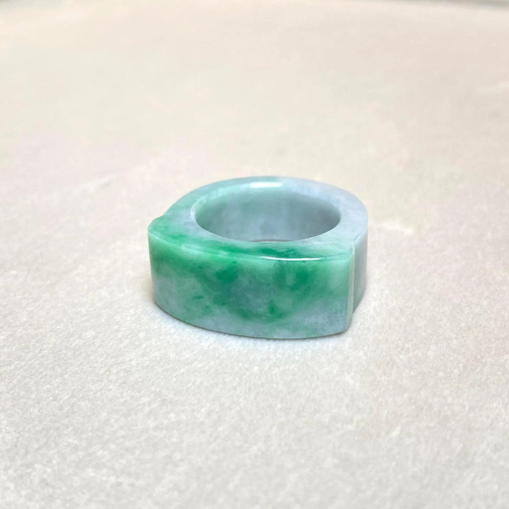 Green Jade Saddle Ring - Size US 9.25, Smooth Bright Green, Minimalist Elegance