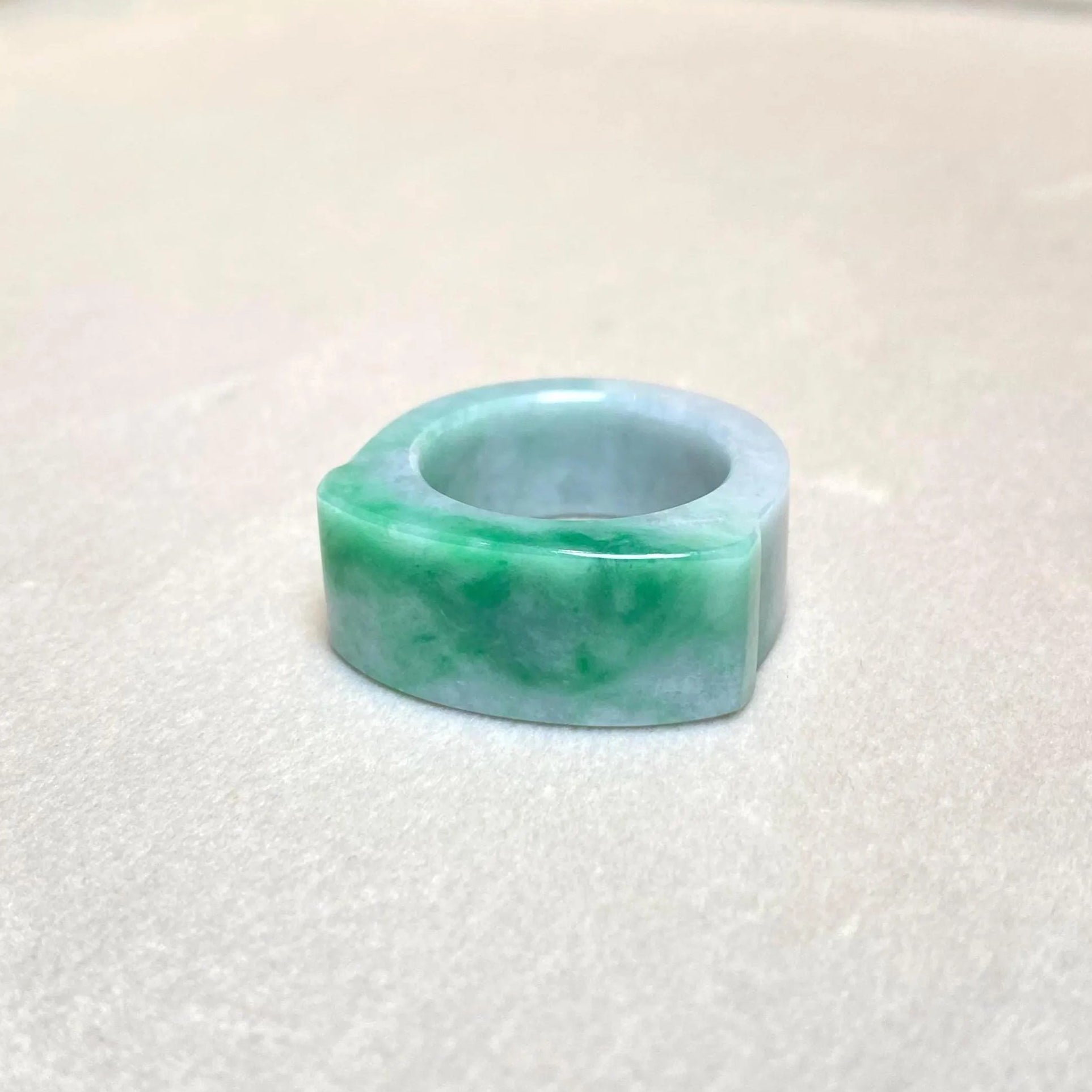 Green Jade Saddle Ring - Size US 9.25, Smooth Bright Green, Minimalist Elegance