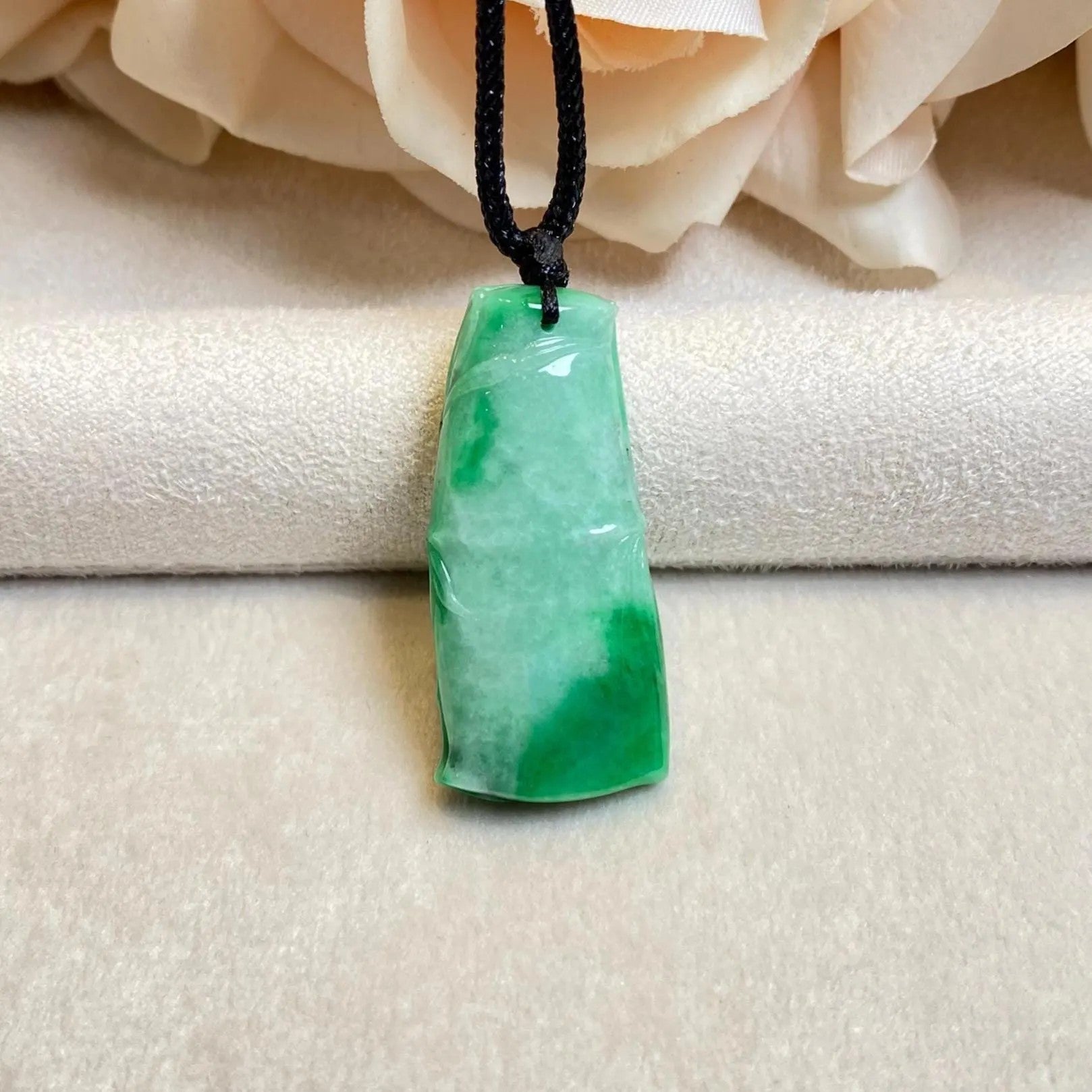 Green Jadeite Bamboo Pendant - Natural Type-A Jade