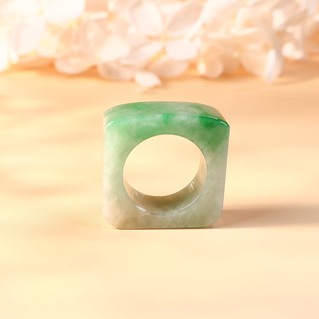 Natural Type A Bright Smooth Green Jadeite Ring US 8.5