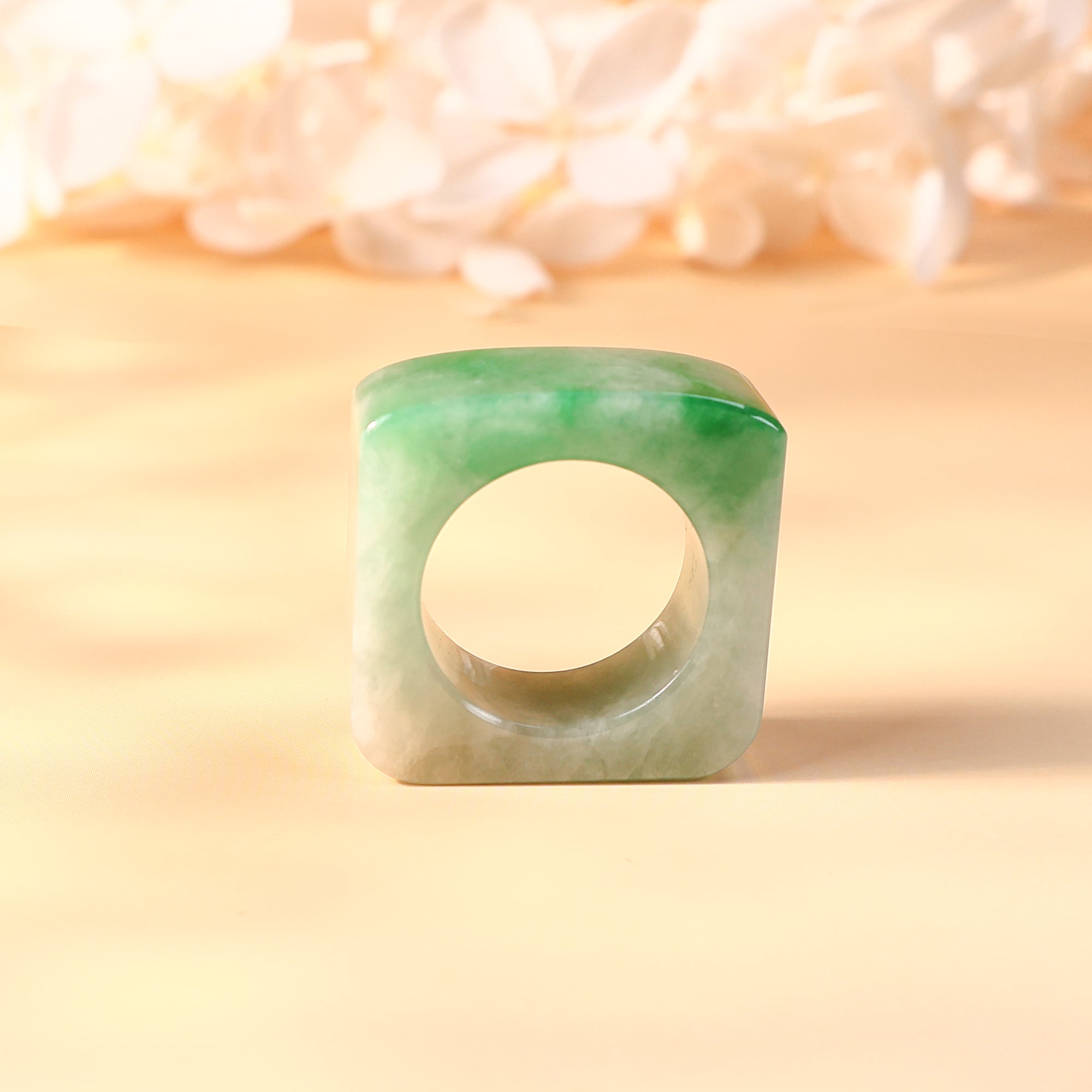 Natural Type A Bright Smooth Green Jadeite Ring US 8.5
