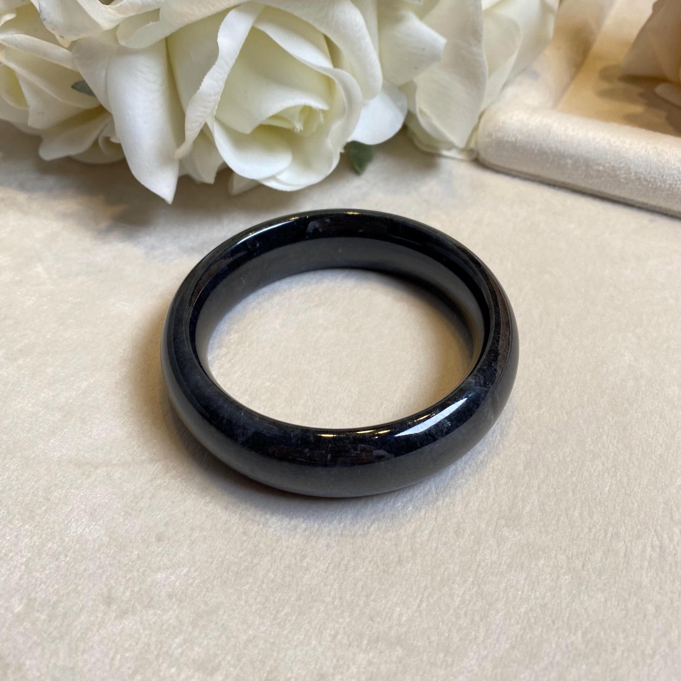 56mm Natural Black Jade Bangle Bracelet - Type-A Burmese Jadeite
