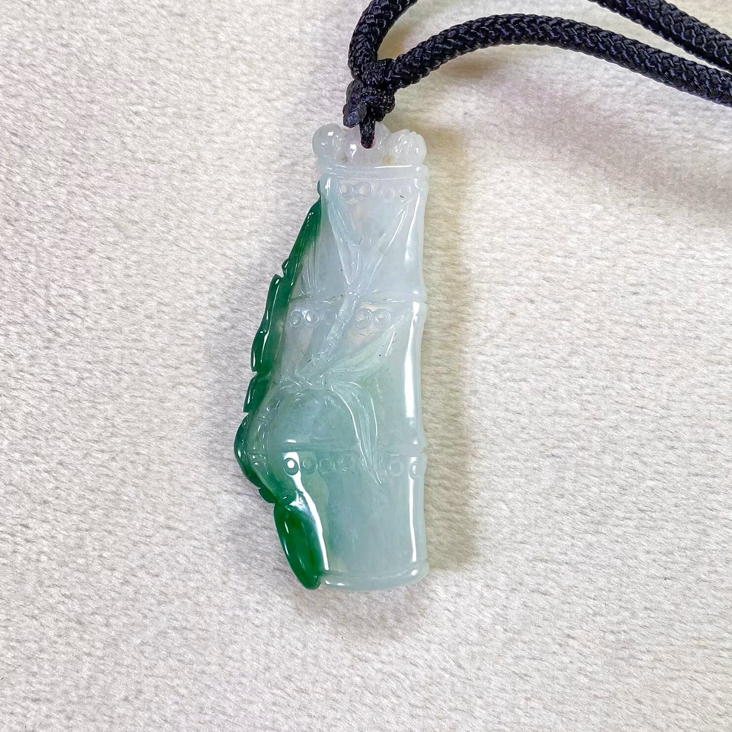 Natural Gradient Green Burmese Jadeite Bamboo Pendant