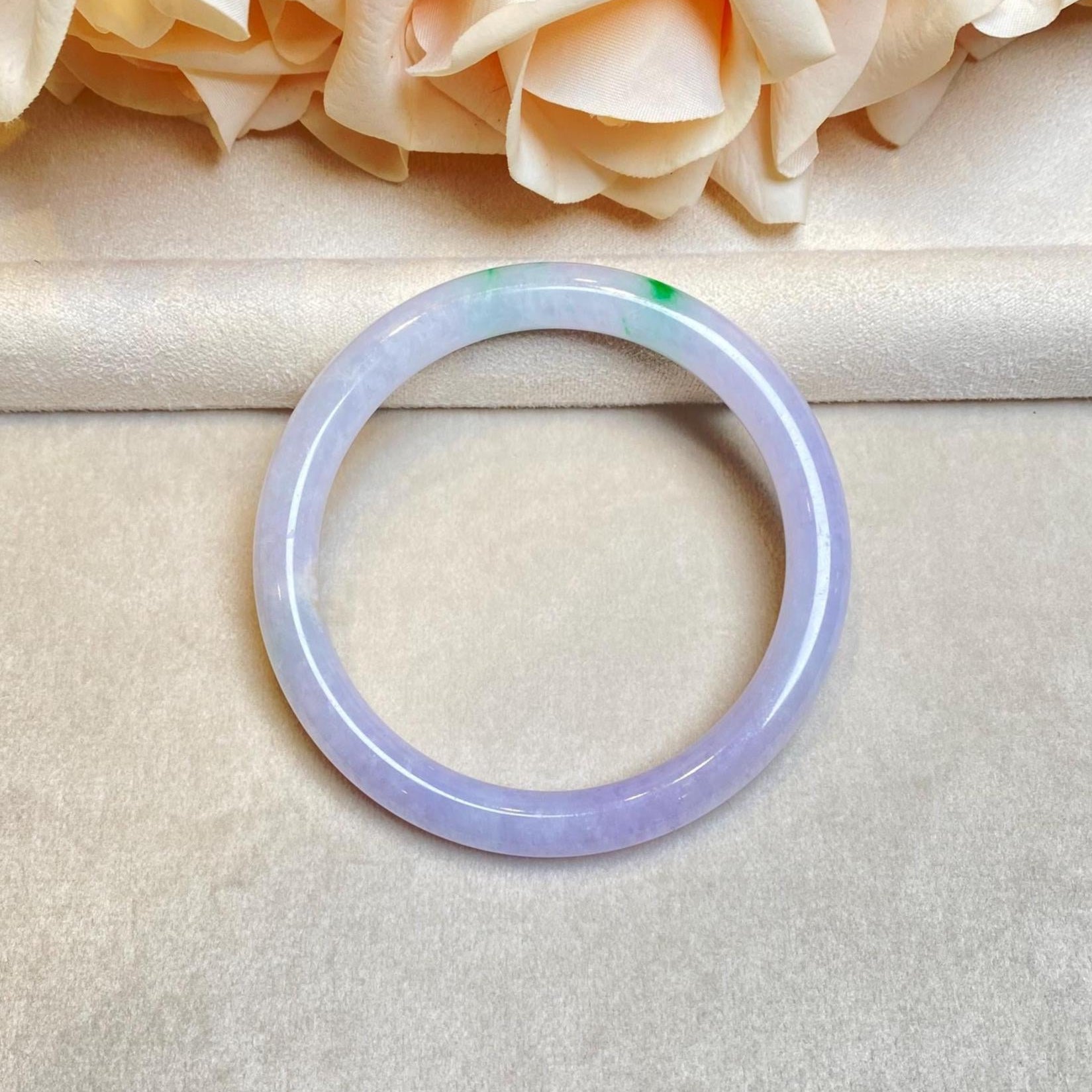 Dainty Purple Jadeite Bangle with Vivid Green, 56.5mm Inner Diameter