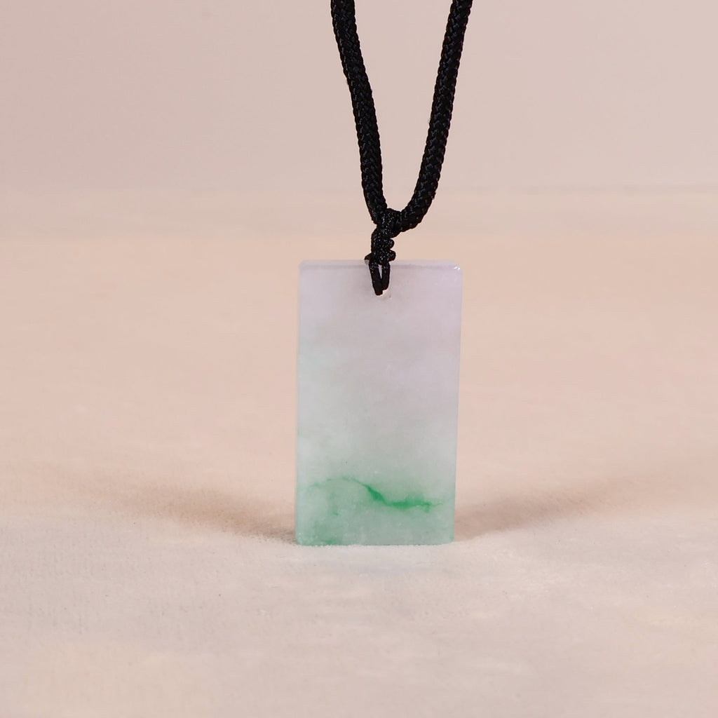 Gransky Natural Men's Green Jade Rectangular Pendant Translucent Jade