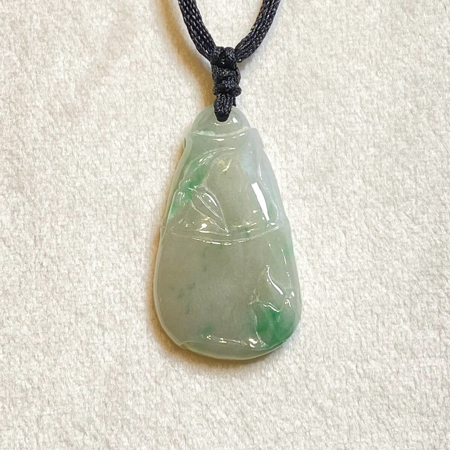 Delicate Green and Brown Jade Carved Bamboo Pendant