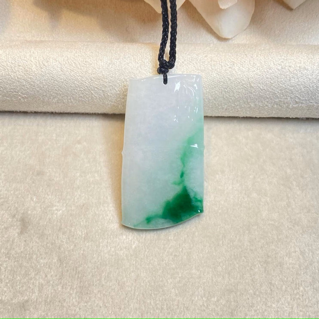 Natural Gradient Green Burmese Jadeite Bamboo Pendant