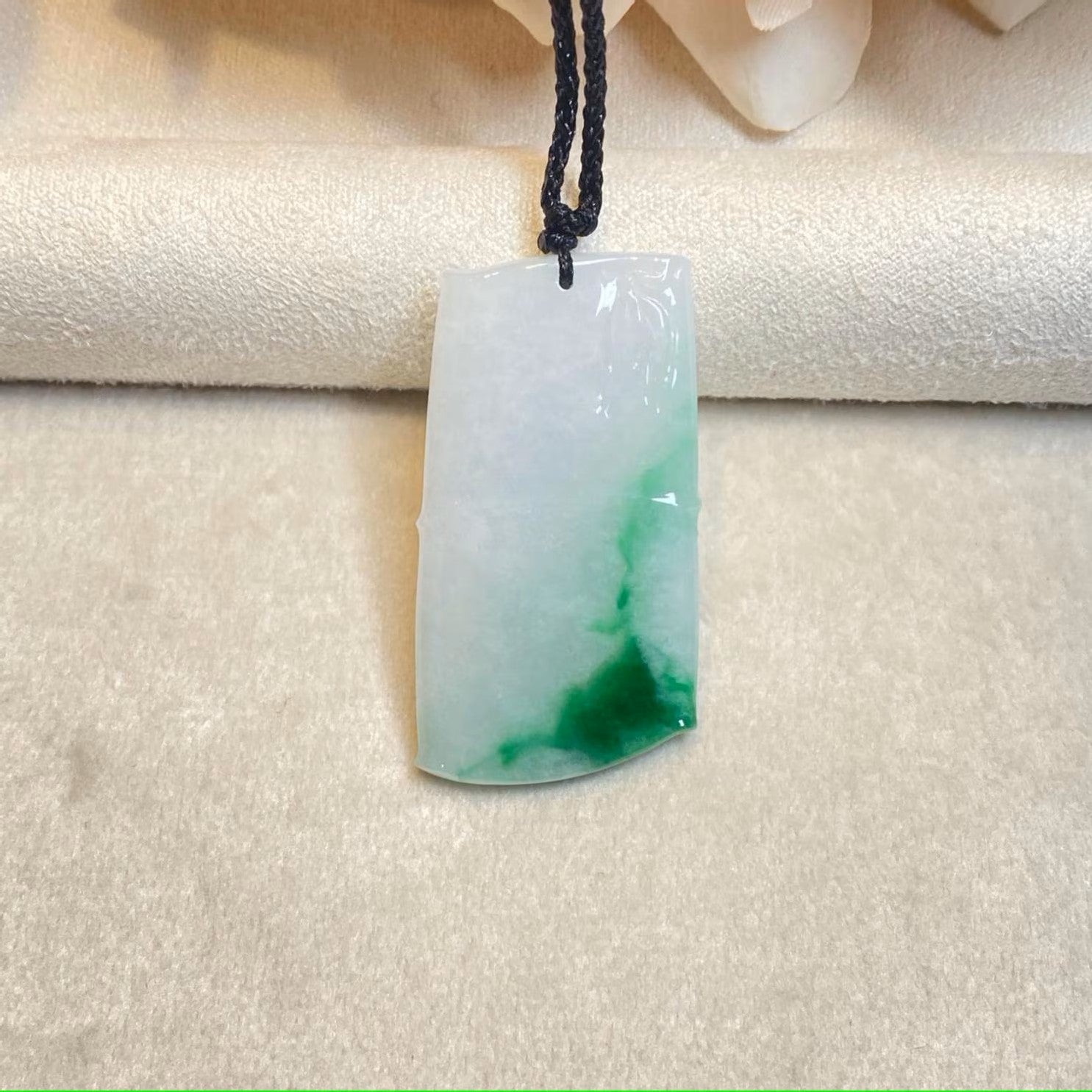 Natural Gradient Green Burmese Jadeite Bamboo Pendant