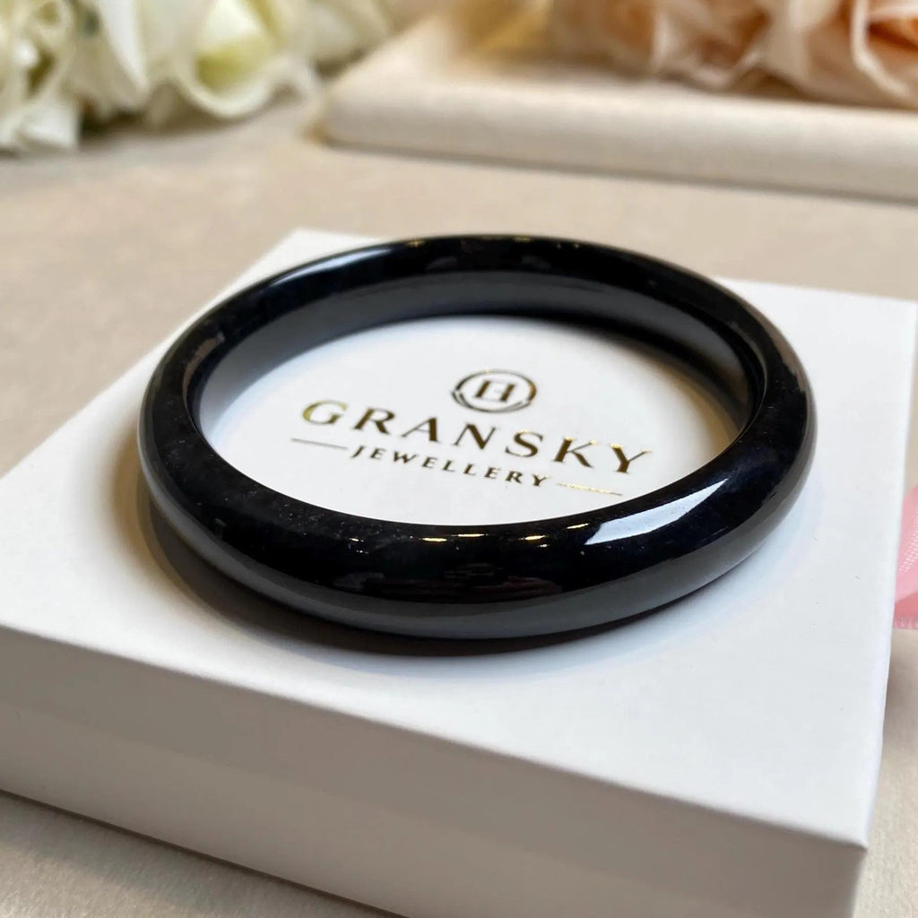 57.5mm Natural Black Burmese Jadeite Bangle Bracelet –  Flat Jade Bangle