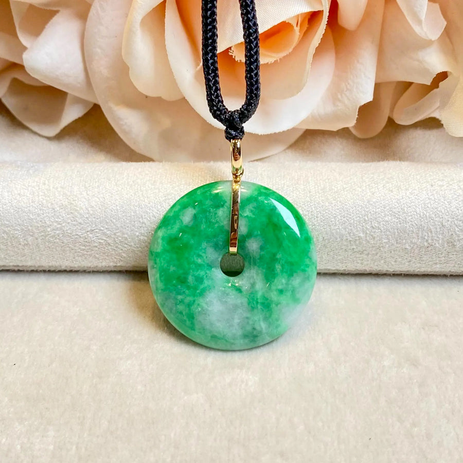 Bright Green Round Disc Jadeite Pendant with 18K Yellow Gold Bail – Natural Type-A Jadeite