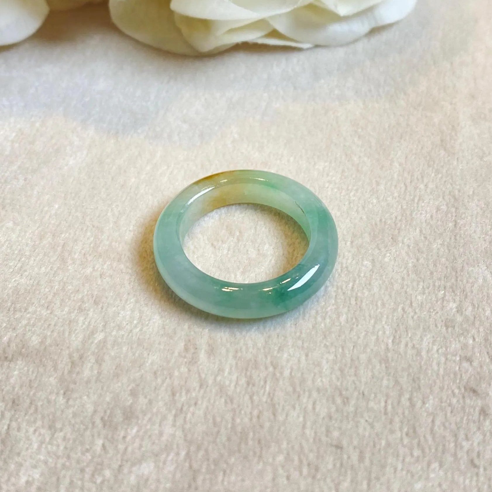 Natural Type-A Burmese Jadeite Ring - Ocean Bluish-Green with Brown Accent, Size US 7.5