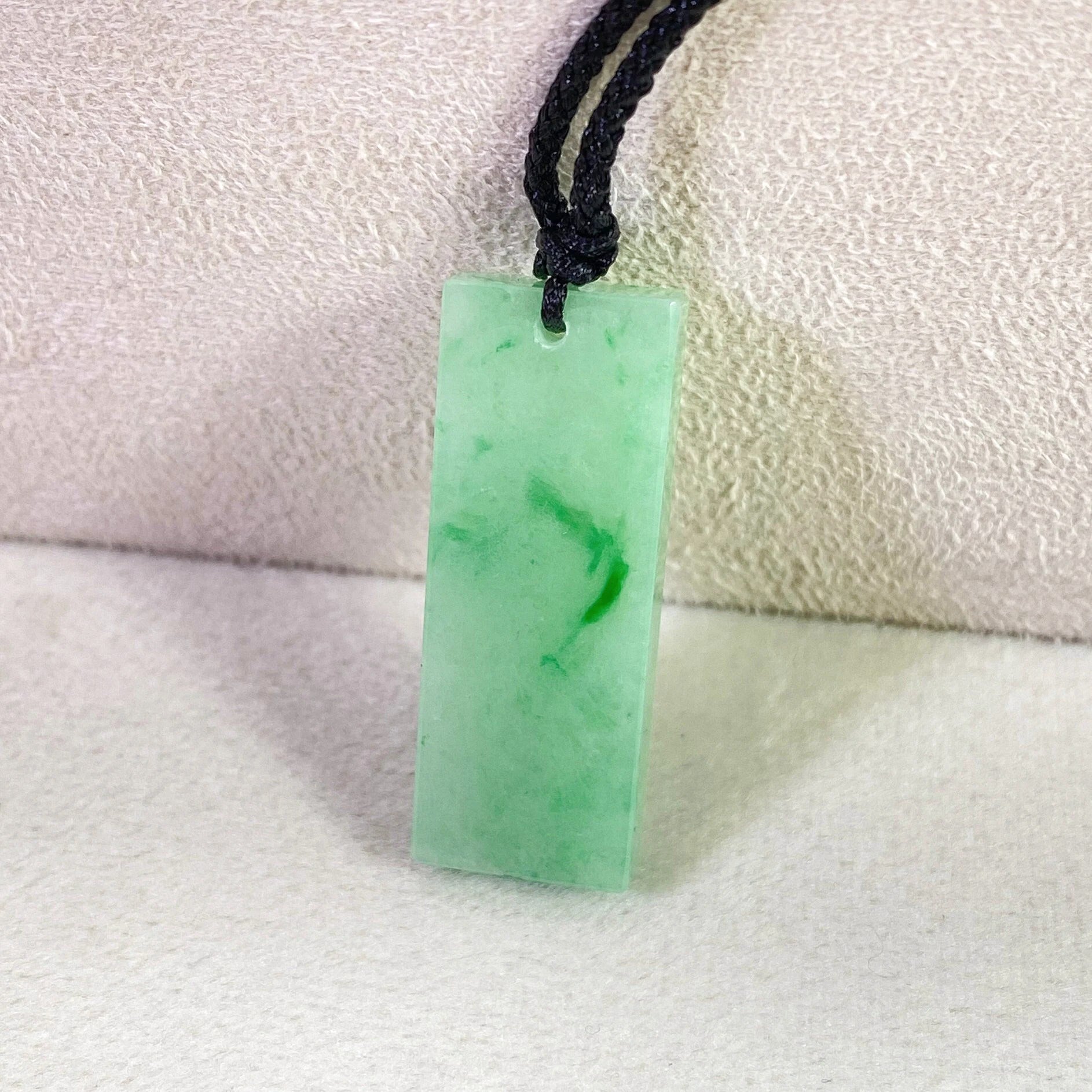 Handcrafted Rectangular Jade Block Pendant – Apple Green Elegance