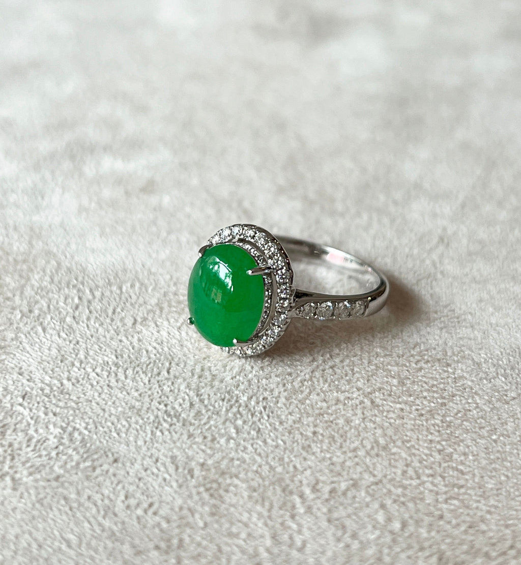 Gransky Green Natural Jadeite Ring Size US 6.75