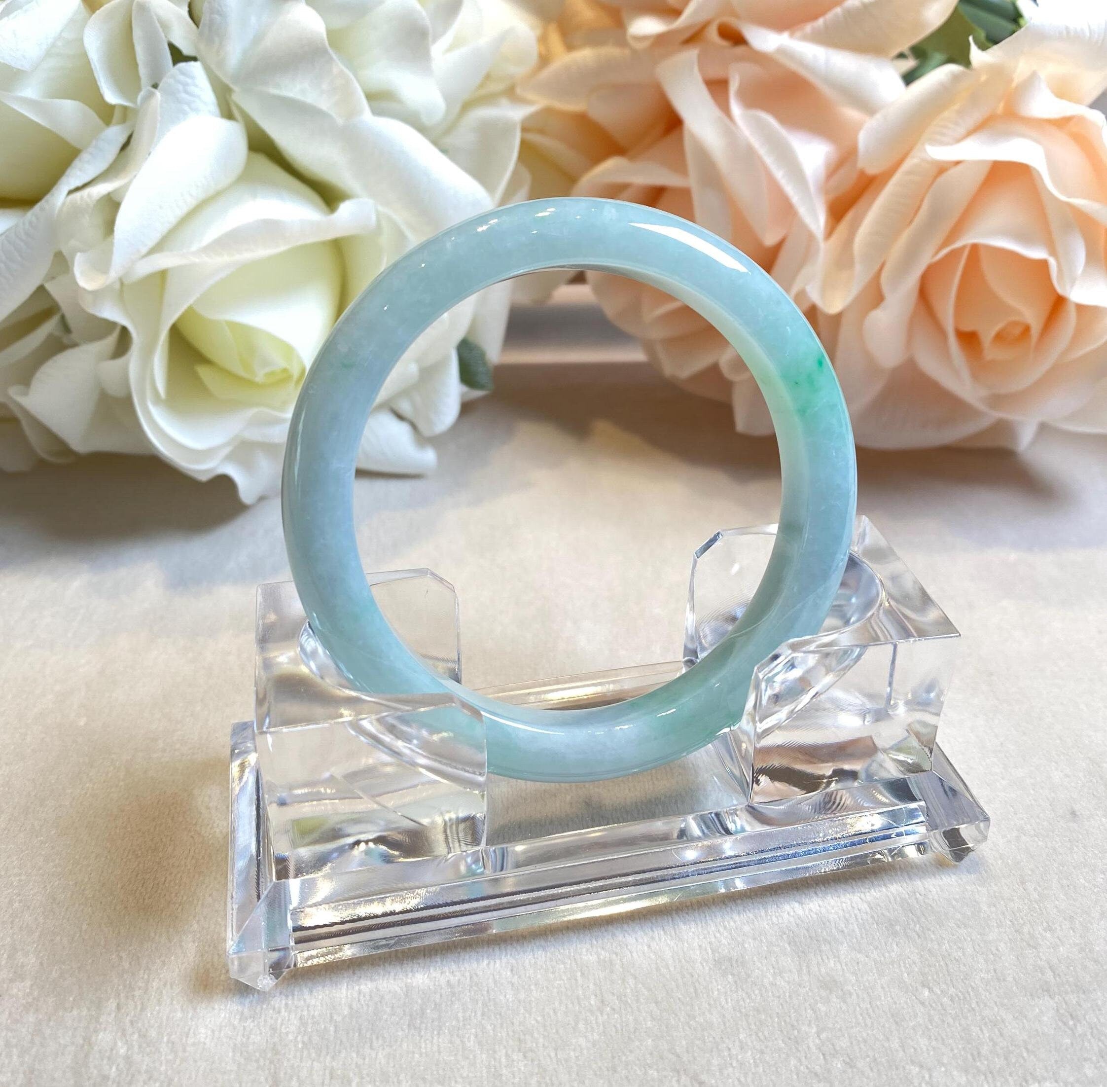 54.8mm Natural Jadeite Real Jade Green Bangle Bracelet
