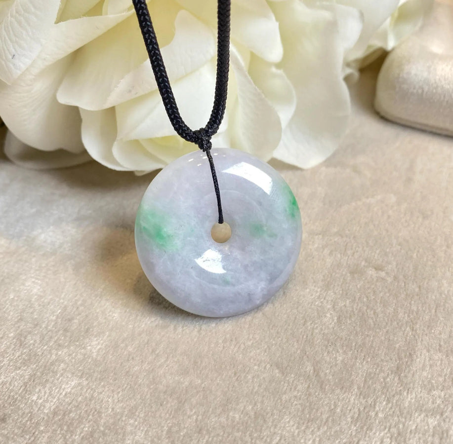 Elegant Purple Round Jade Disc Pendant with Black Adjustable String – Timeless & Versatile