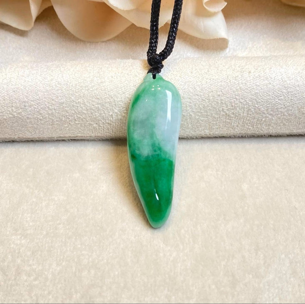 Green Jade Pepper Pendant - Natural Burmese Jadeite Necklace Symbolizing Passion & Prosperity