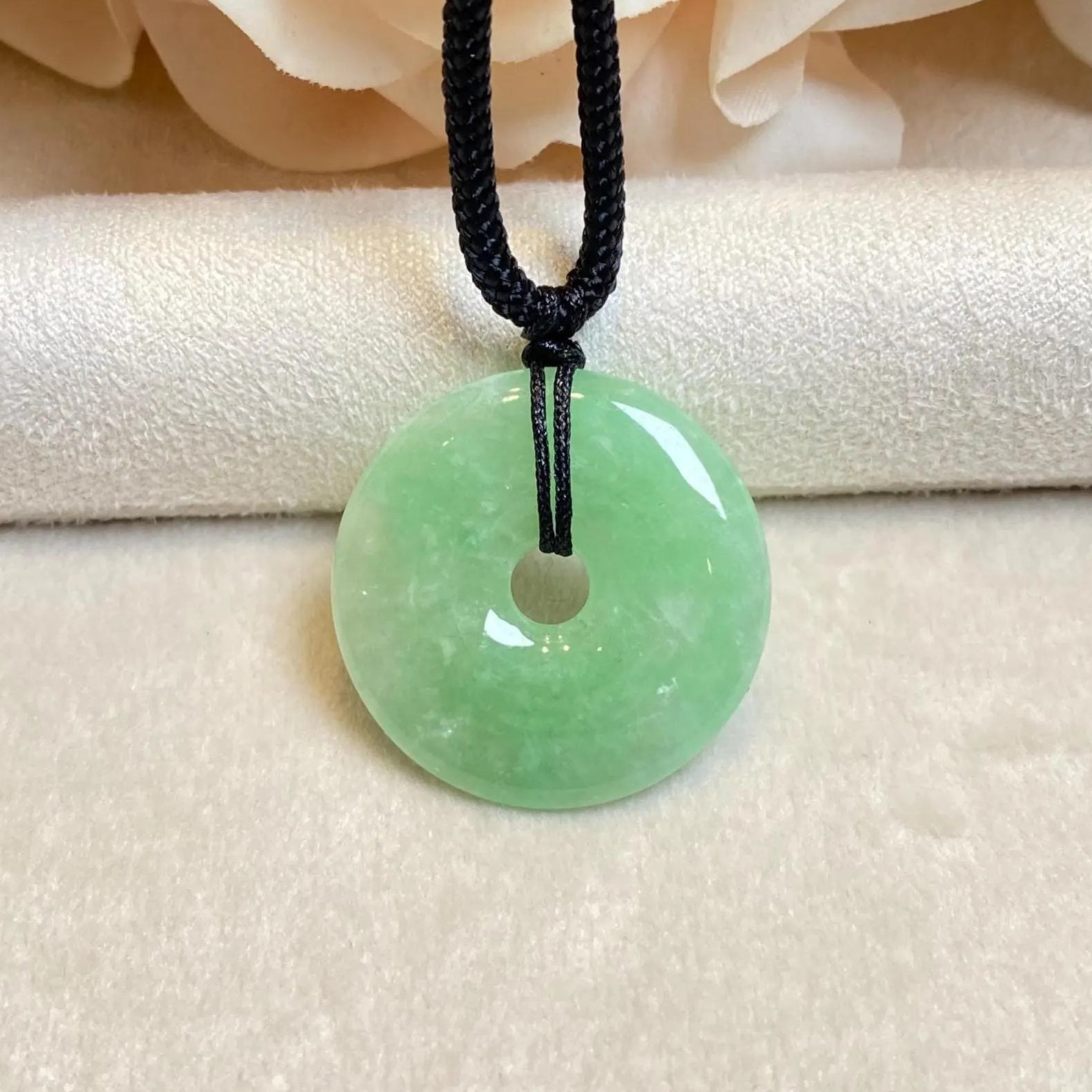 Natural Type-A Bright Green Burmese Jade Disc Pendant