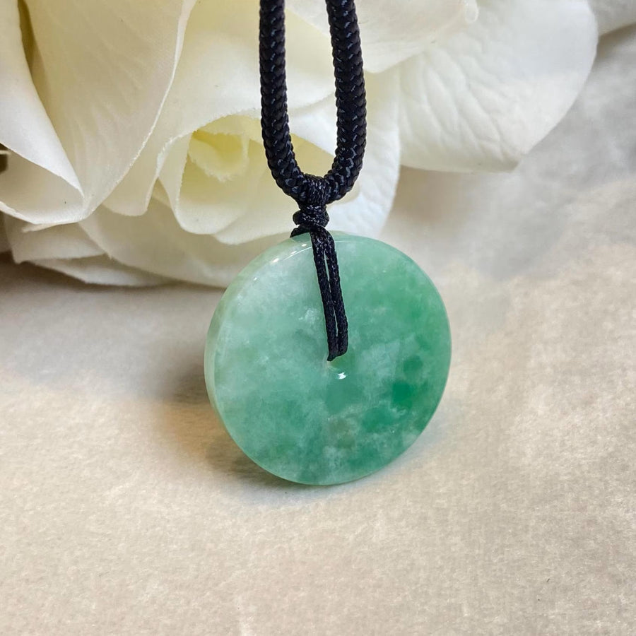 Delicate Green Round Disc Jade Pendant - 24.5mm Width Adjustable Cord