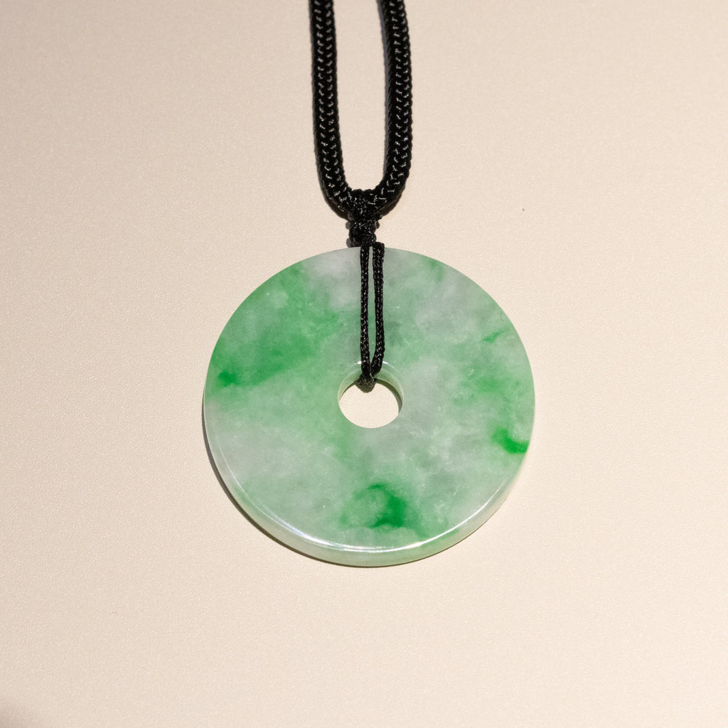 Green Jade Round Donut Pendant 32mm - Calming Gemstone