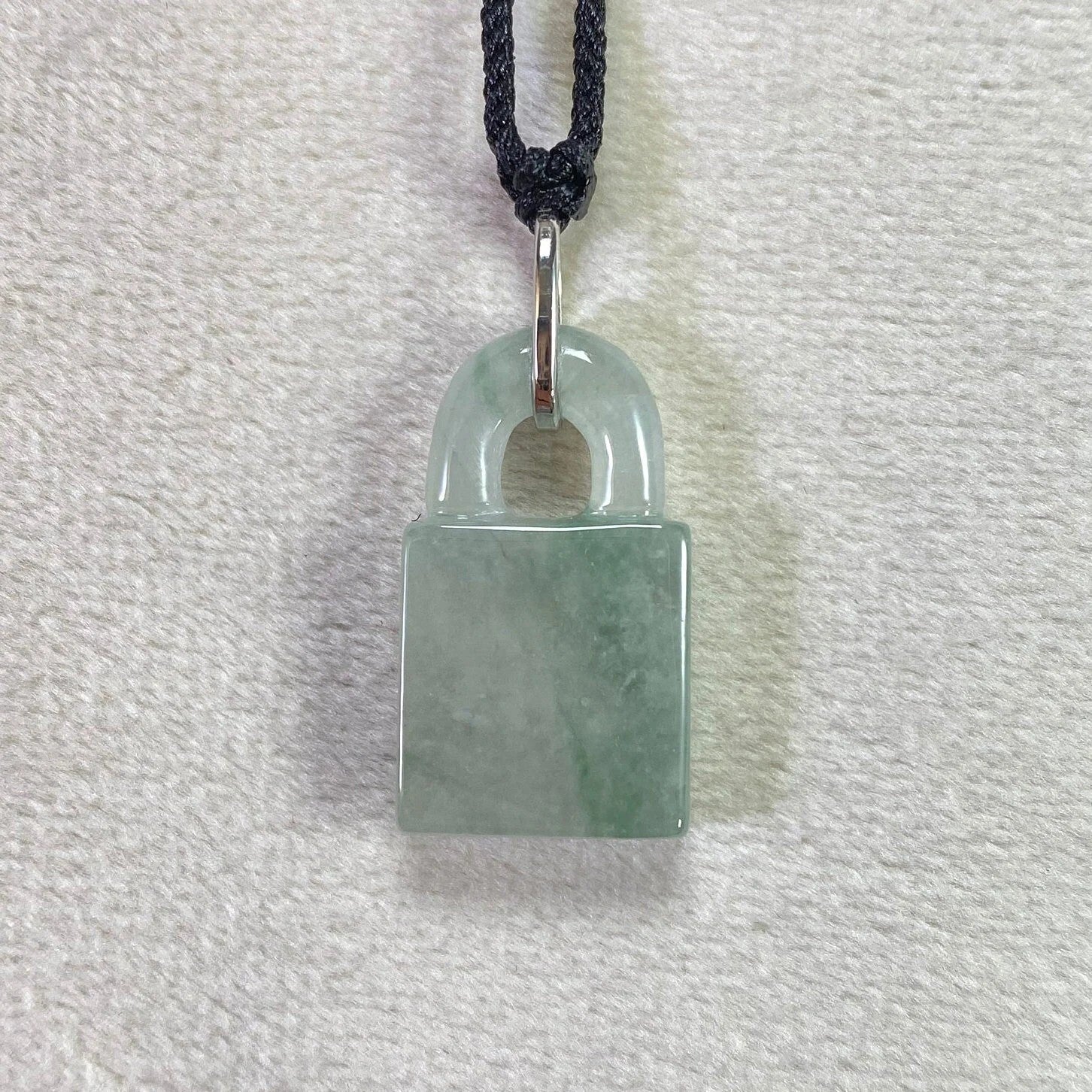 Ocean Blue Jade Charm Pendant in 18k White Gold - Type-A Burma Jadeite