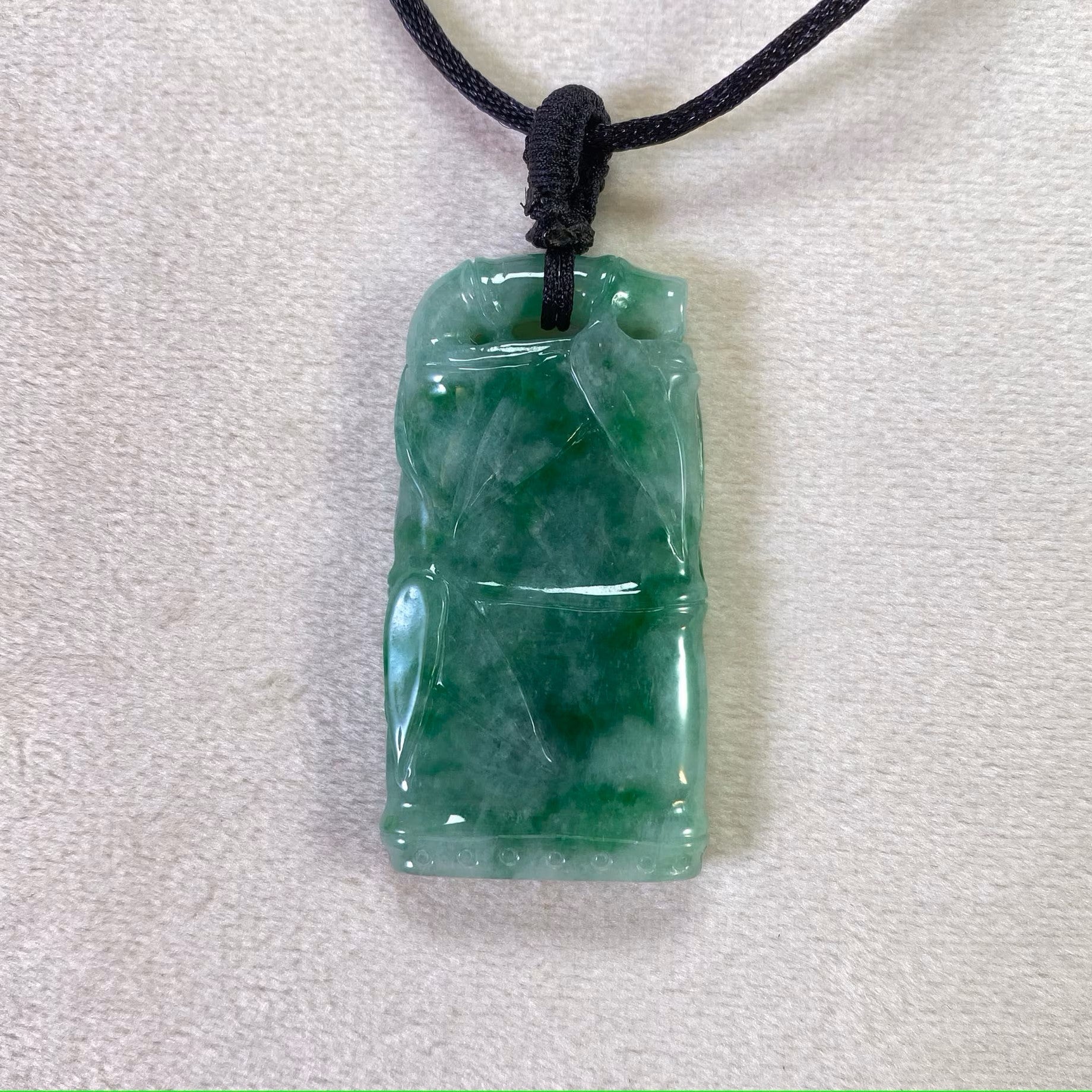 Apple Green Hand-Carved Bamboo Jade Pendant