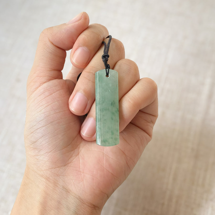 Green Jade Rectangular Rod Pendant Necklace for Men and Women
