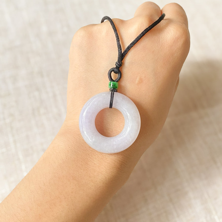 Natural Type A Burmese Jade Circle Pendant Necklace Handmade Jewelry