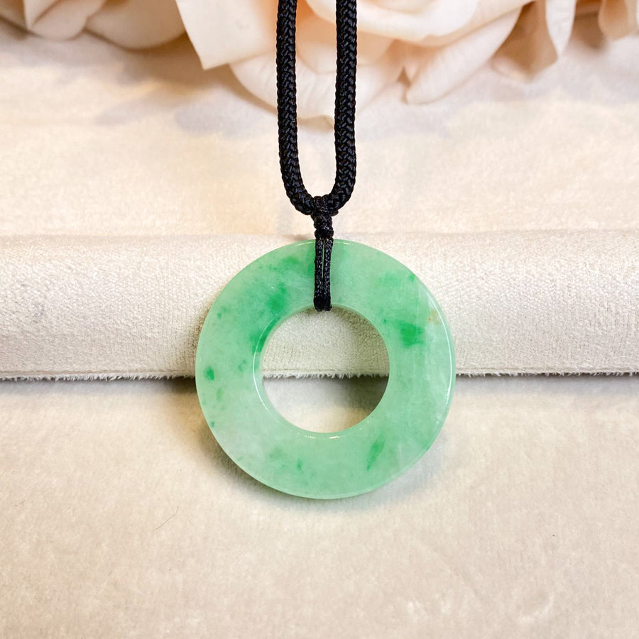 Bright Green Jade Donut Pendant Necklace - Certified Natural Jadeite