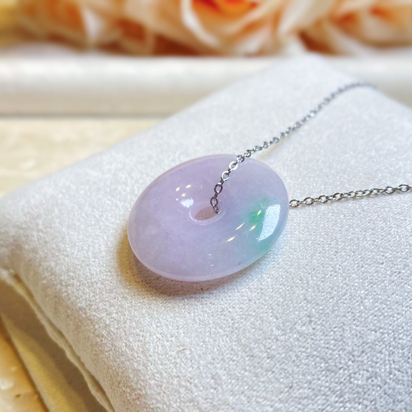 Purple Jade Donut Pendant Necklace - Type-A Burmese Jadeite