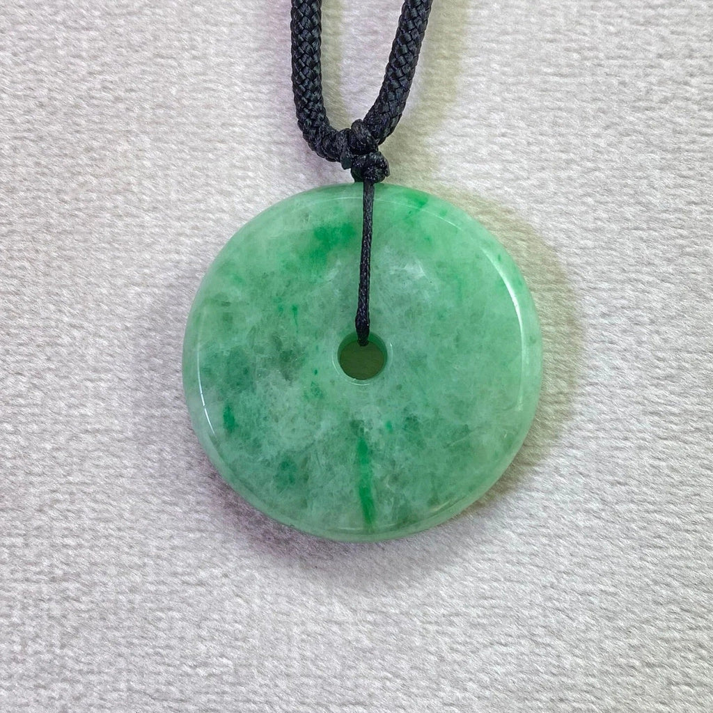 Delicate Green Round Disc Jade Pendant - 28.1mm Width Adjustable Cord