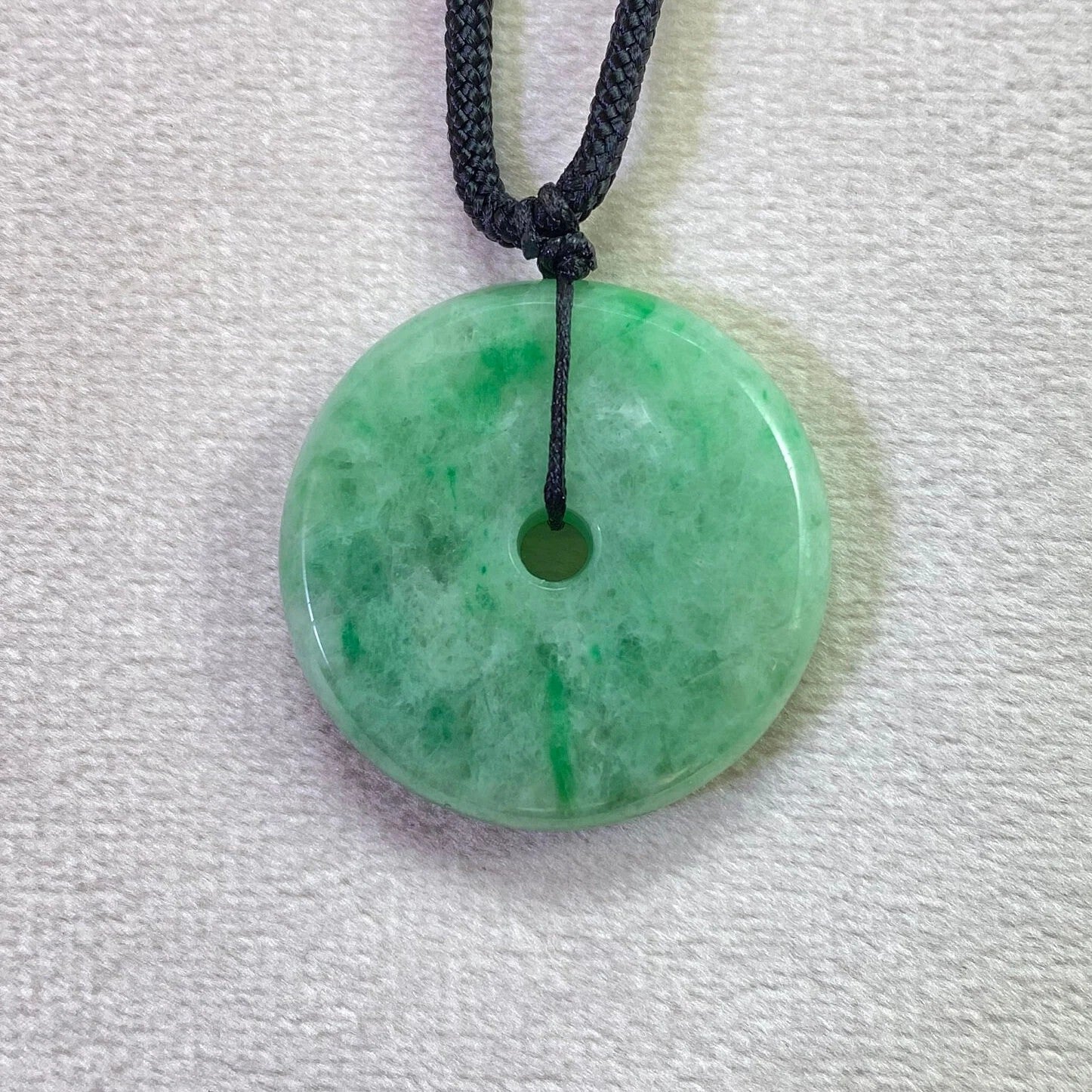Delicate Green Round Disc Jade Pendant - 28.1mm Width Adjustable Cord
