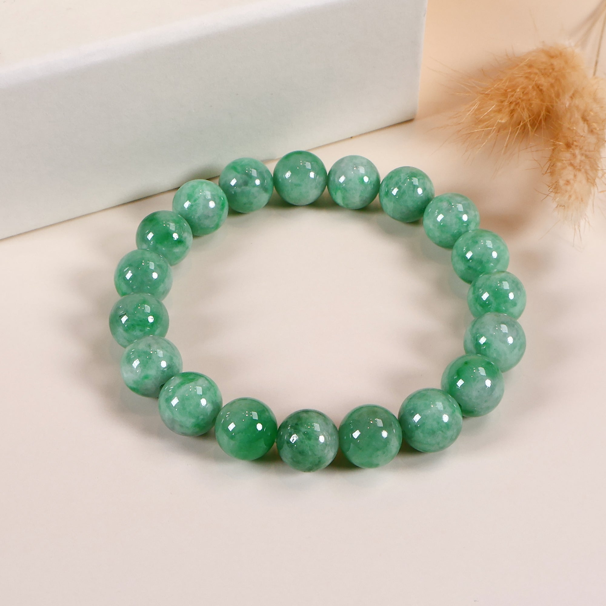 Bright Green Bead Bracelet, Energy Lucky Bracelet, Natural Type A Burmese Jade, Bracelet for Men/Women, Jade Healing Jewelry, Real Jadeite