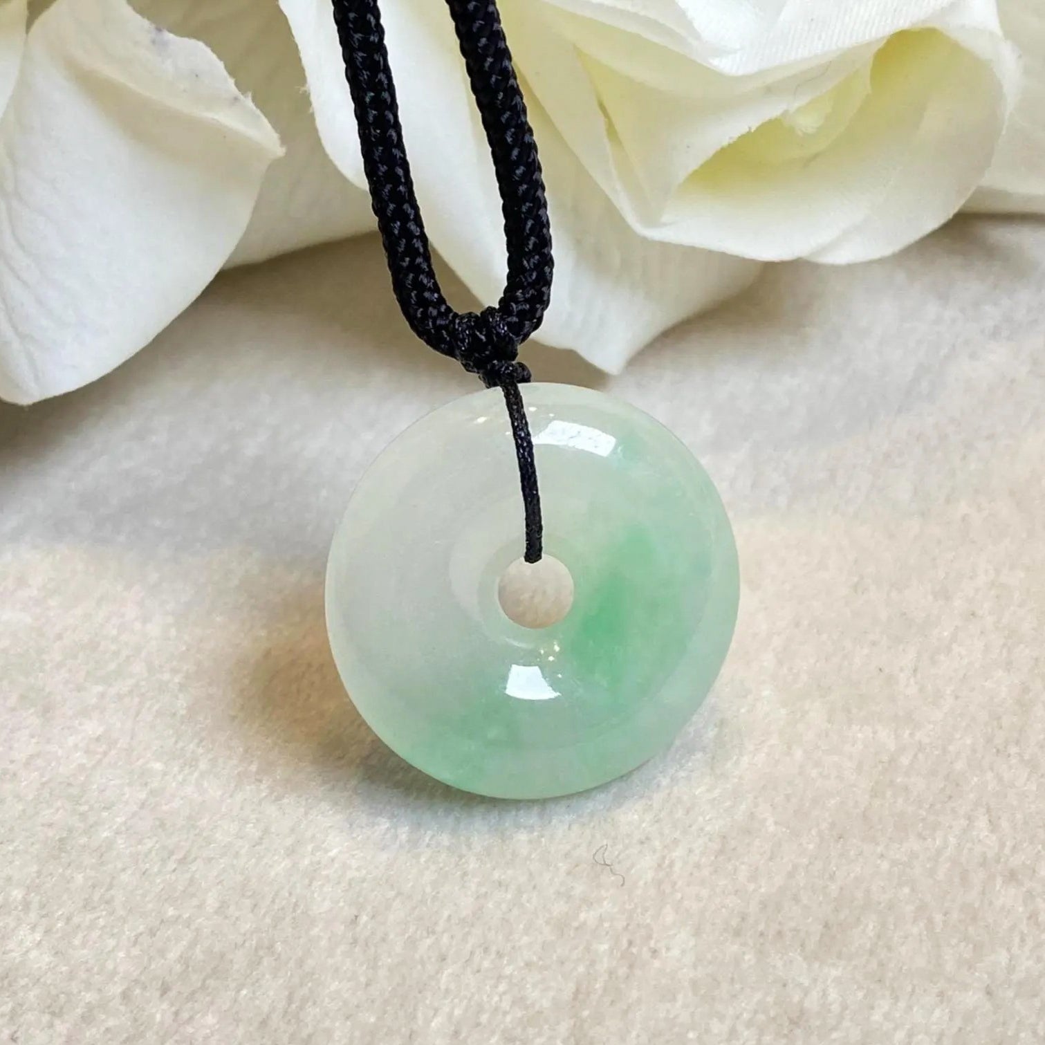 Highly Translucent Bright Green Burmese Jade Disc Pendant