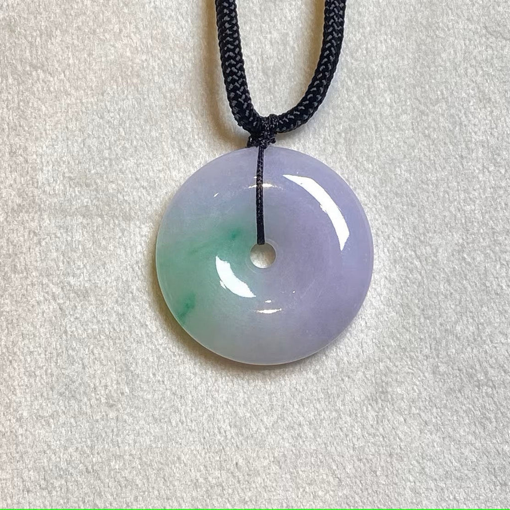 Genuine Green Purple Two-Tone Round Disc Jade Pendant