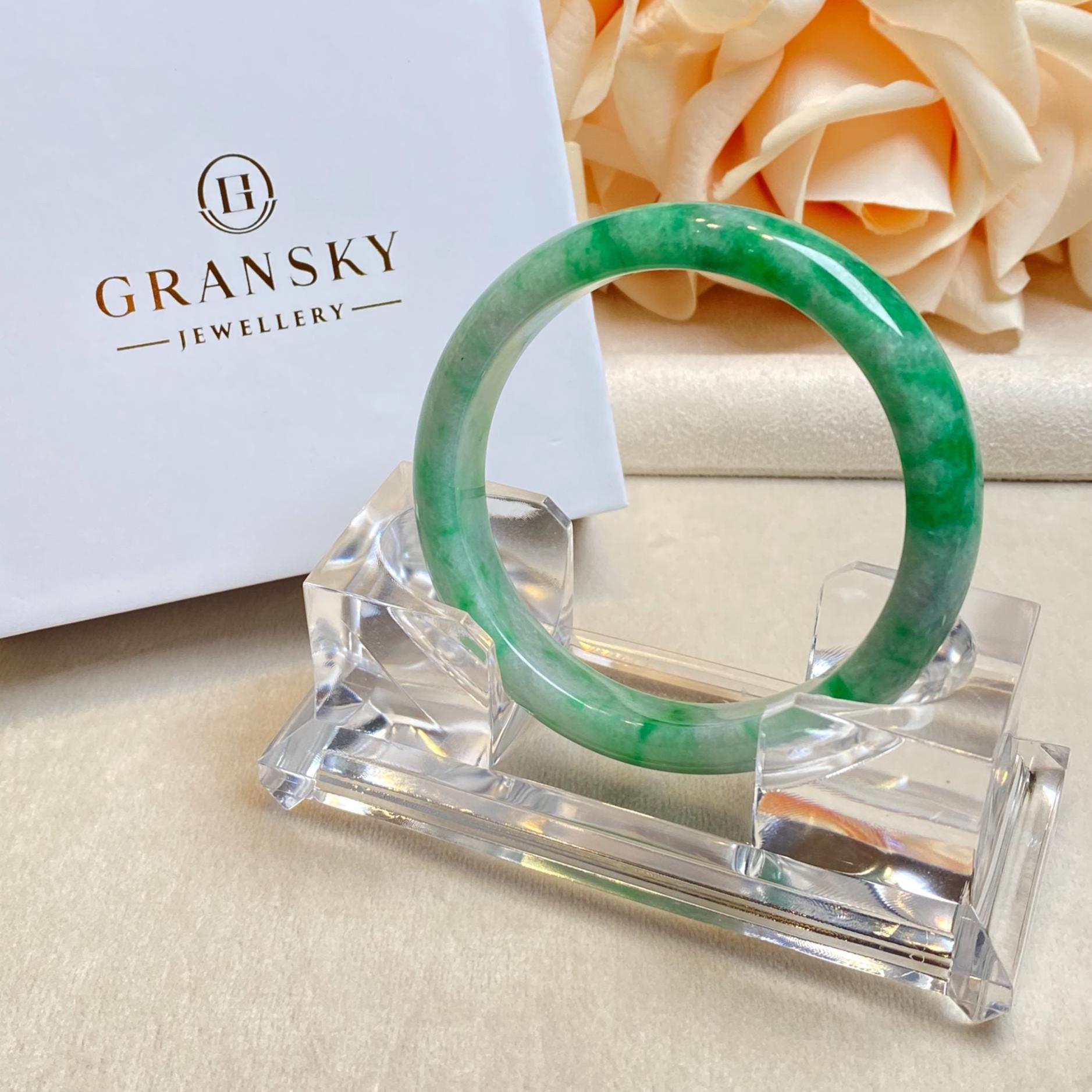 52.6mm Green Color Jadeite Bangle – Untreated Natural Green Burmese Jadeite