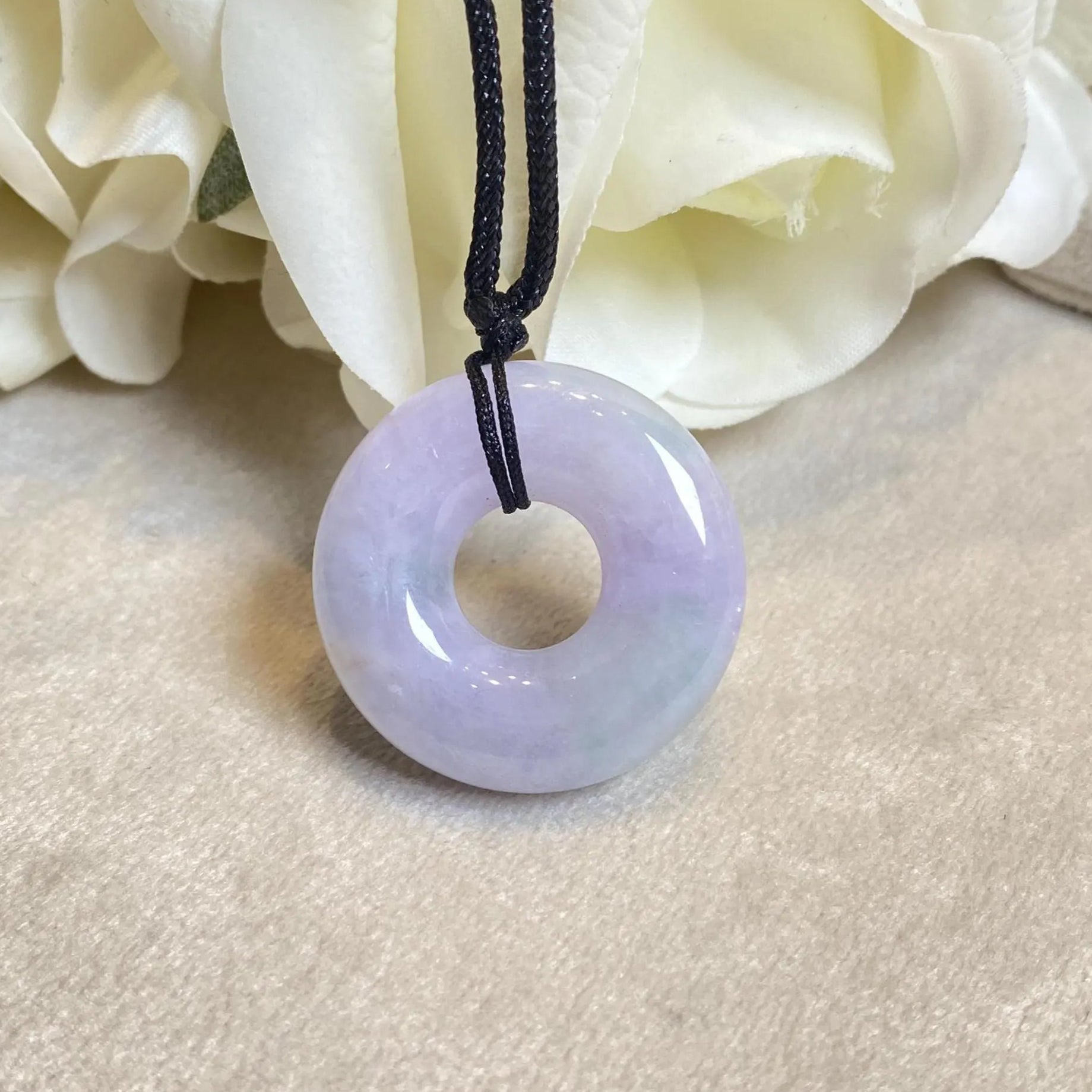 Purple Jade Round Donut Pendant 29.5mm - Calming Gemstone