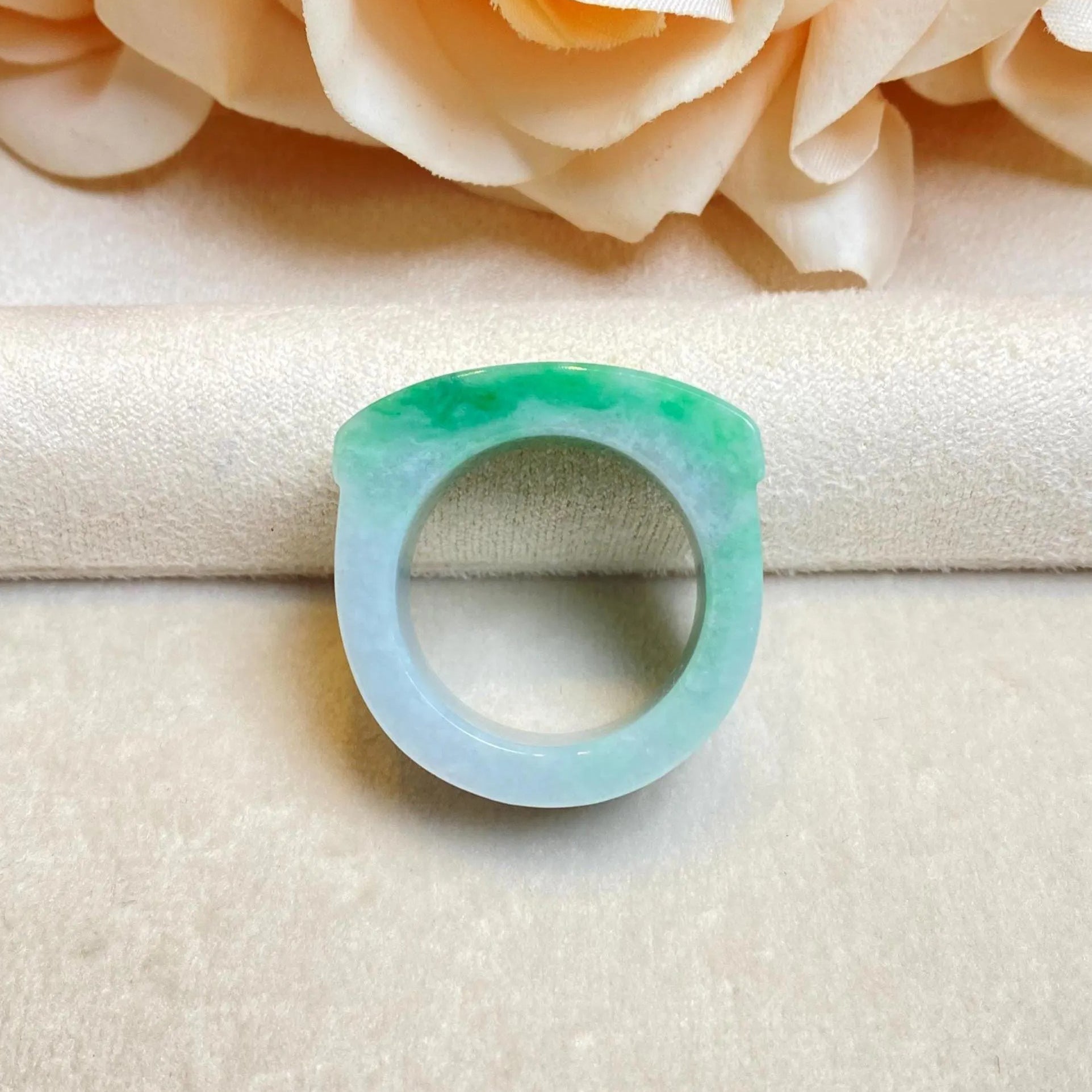 Green Jade Saddle Ring - Size US 9.25, Smooth Bright Green, Minimalist Elegance