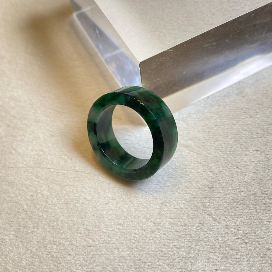 Natural Untreated Type-A Burmese Jadeite Ring | Intense Green Jade | Size US 8.25