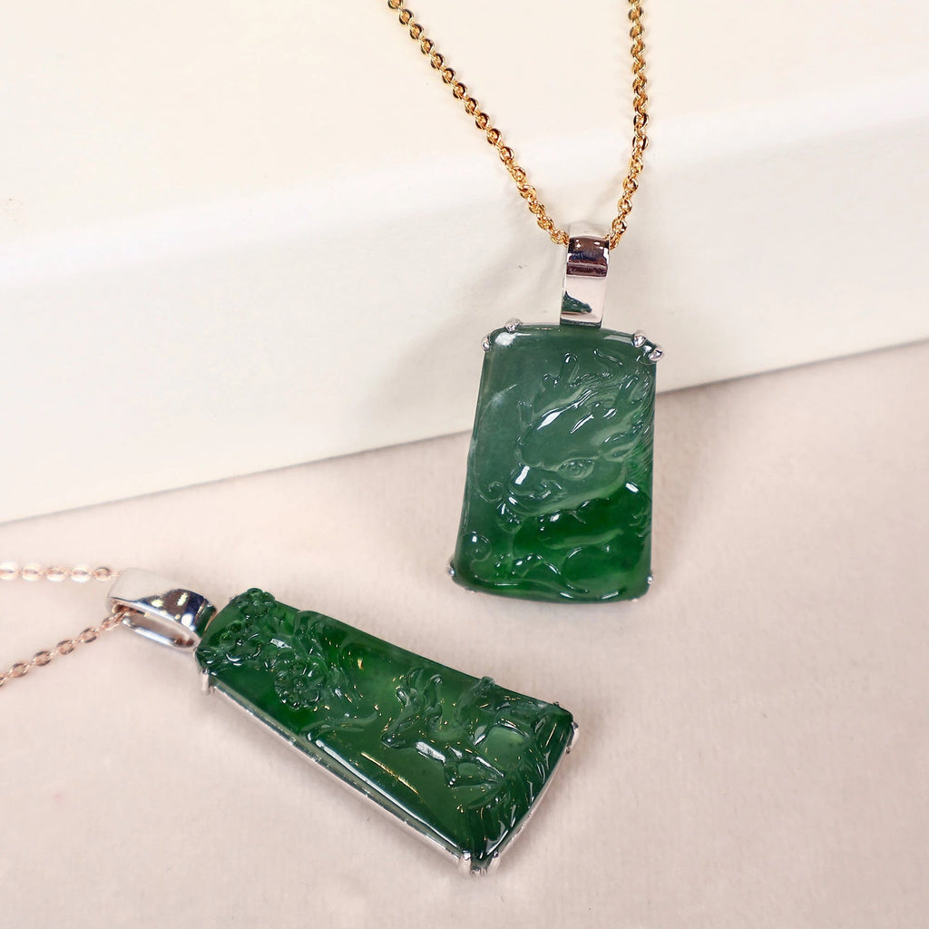 Gransky Carving Sika Deer and Plum Flower Handcrafted Jade Pendant