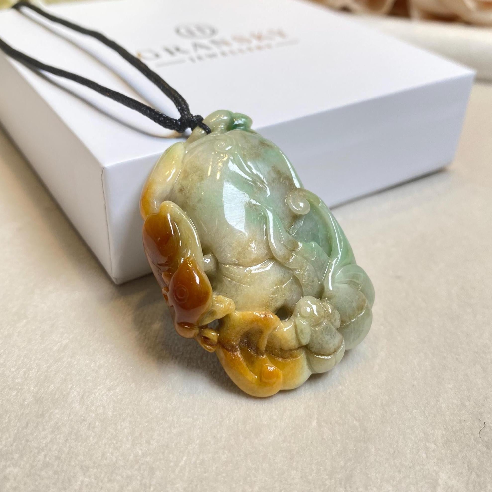 Natural Tri-ColorBrown Jade Ruyi Fushu Carving Pendant