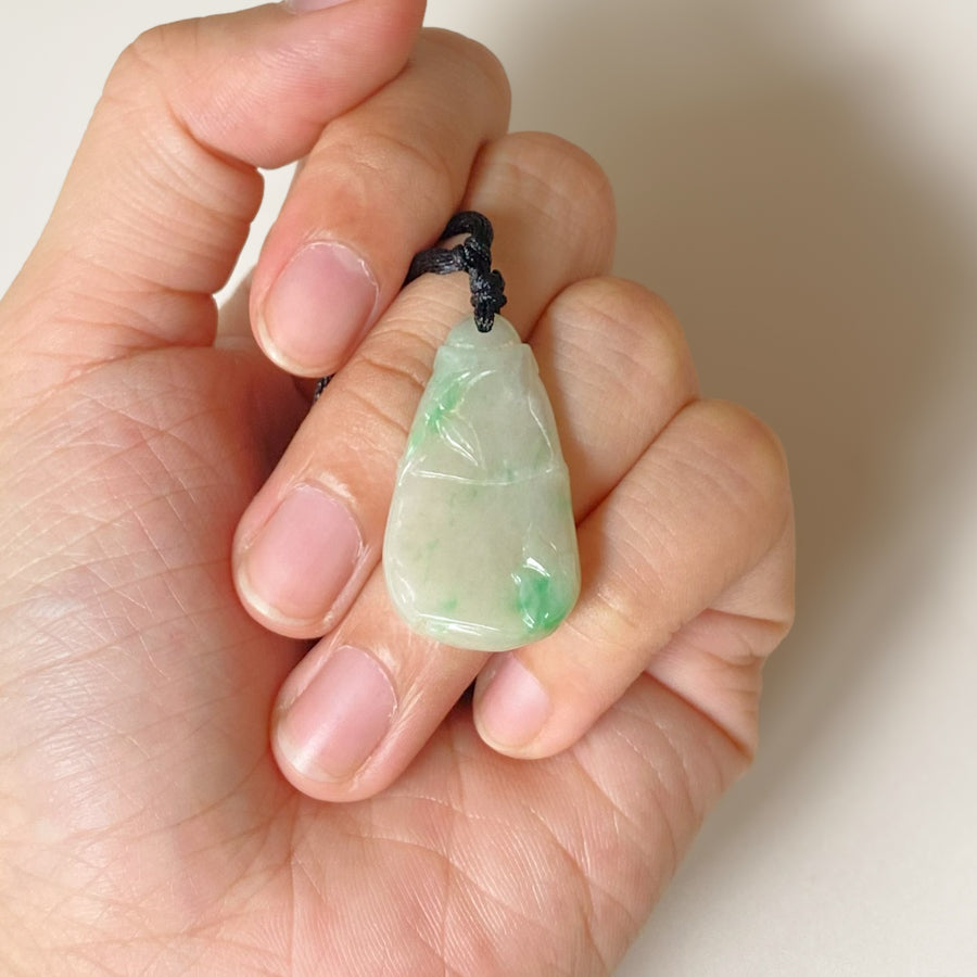 Delicate Green and Brown Jade Carved Bamboo Pendant